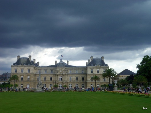 jardin du luxembourg, sénat, ciel, noir